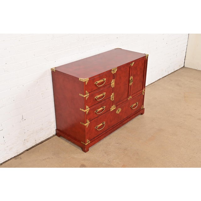 Century Furniture Century Furniture Hollywood Regency Chinoiserie Red Lacquered Commode or Chest of Drawers, Circa 1970s For Sale - Image 4 of 13