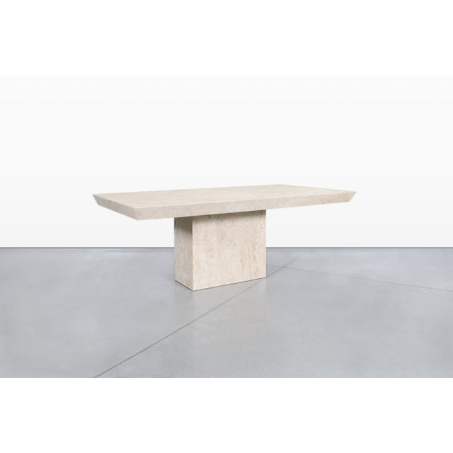1980s Italian Modernist Travertine Dining Table For Sale - Image 4 of 12
