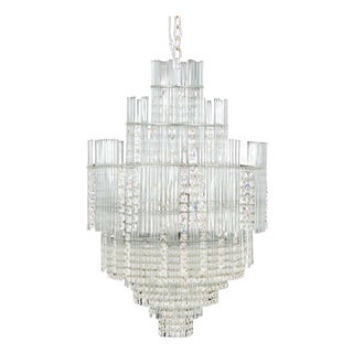 Sciolari Tiered Crystal and Chrome Chandelier For Sale