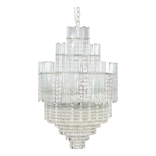 Sciolari Tiered Crystal and Chrome Chandelier For Sale
