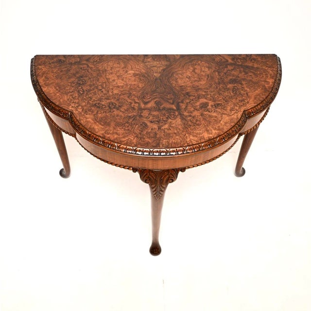 Wood Vintage Queen Anne Style Burr Walnut Console Table, 1920 For Sale - Image 7 of 11