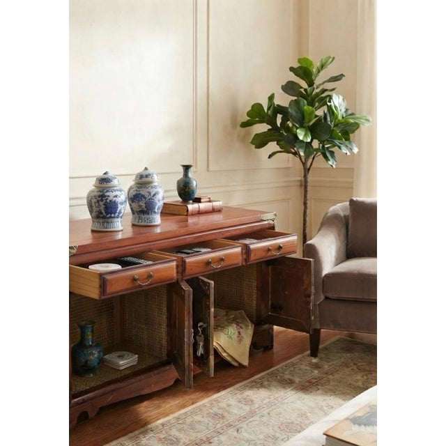 Chinese Vintage Chinese Export Solid Wood Low Credenza / Media Console With Double Happiness Fretwork For Sale - Image 3 of 11