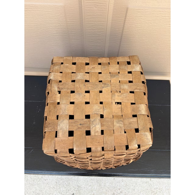 Antique American Splint Oak Square Basket, Late 19th Century For Sale - Image 12 of 12