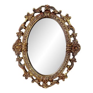 Vintage Gold Oval Mini Vanity Mirror With Embossed Frame For Sale