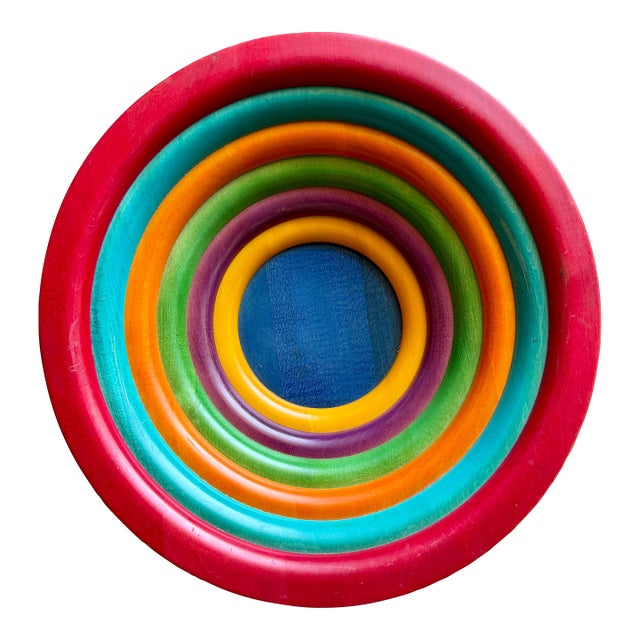 Postmodern Pietro Manzoni for Vietri Rainbow Wooden Centerpiece Bowl 1980s Memphis Era For Sale
