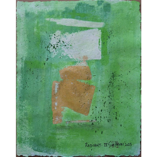 Radiant. IV This bold and lively abstract surreal piece is gold leaf and shades of green painted on 12X16” handmade...