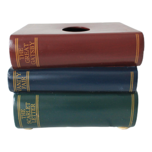 1990's Trompe l'Oeil Stacked Books Ceramic Tissue Box Cover