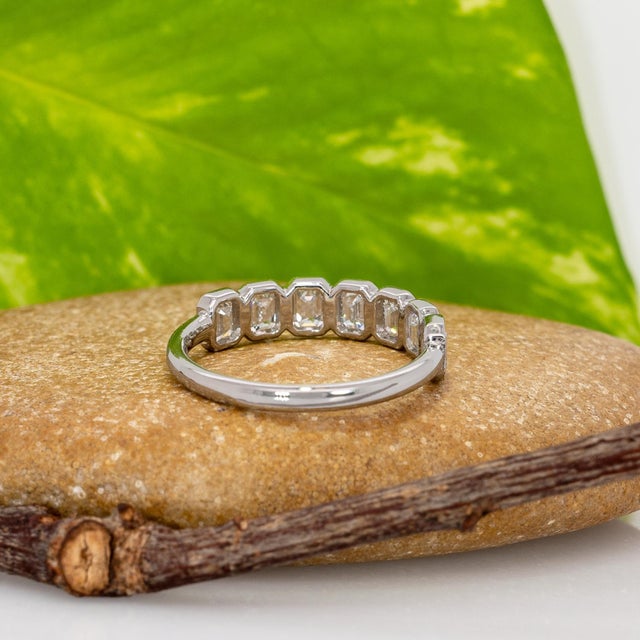 Silver 1 Carat Lab Grown Diamond Band Ring – Solid 14k Gold Wedding Band, Size 6.75 For Sale - Image 8 of 9