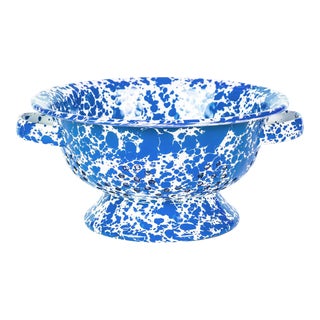 Crow Canyon Home Splatterware, Small Berry Colander in Blue & White For Sale
