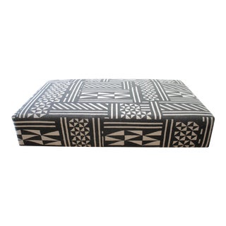 Vintage Wool Rug Cube Style Cocktail Ottoman in Black and Off-White For Sale