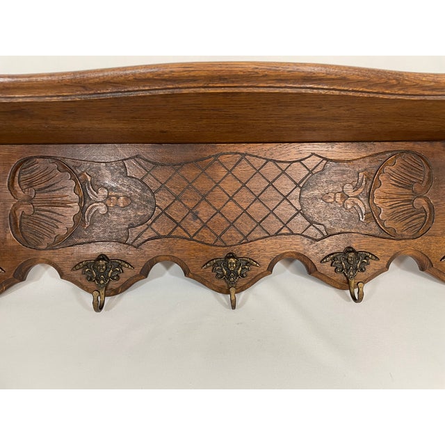 Antique French Oak Wall Shelf Coat and Hat Rack For Sale - Image 9 of 18