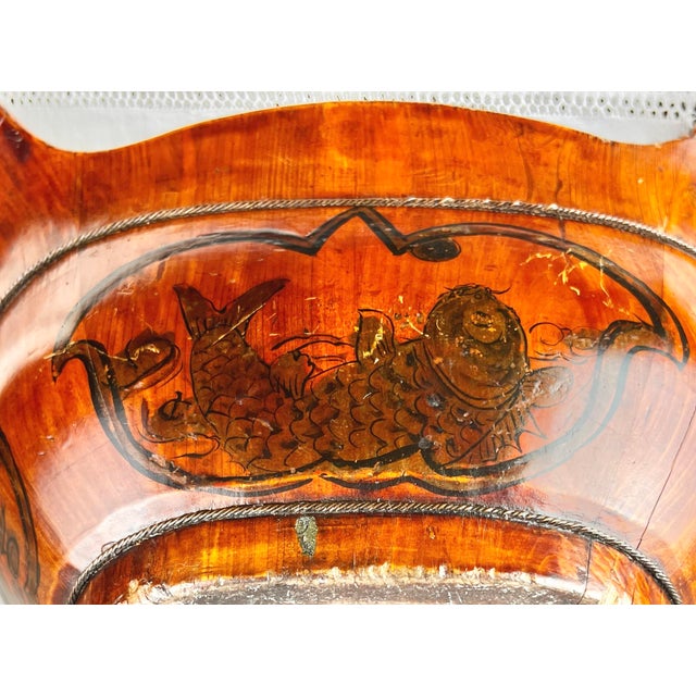 Wood 19th-Century Chinese Sumi-E Winged Ceremonial Elmwood Bowl For Sale - Image 7 of 12