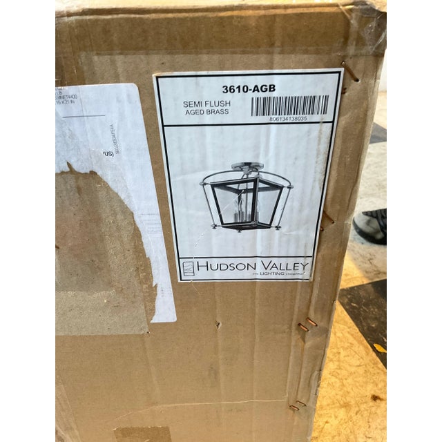 Modern Hollis Semi Flush Aged Brass Lantern By Hudson Valley 3610-AGB For Sale - Image 3 of 5