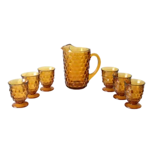 Vintage Amber Glass Pitcher and Tumbler Set
