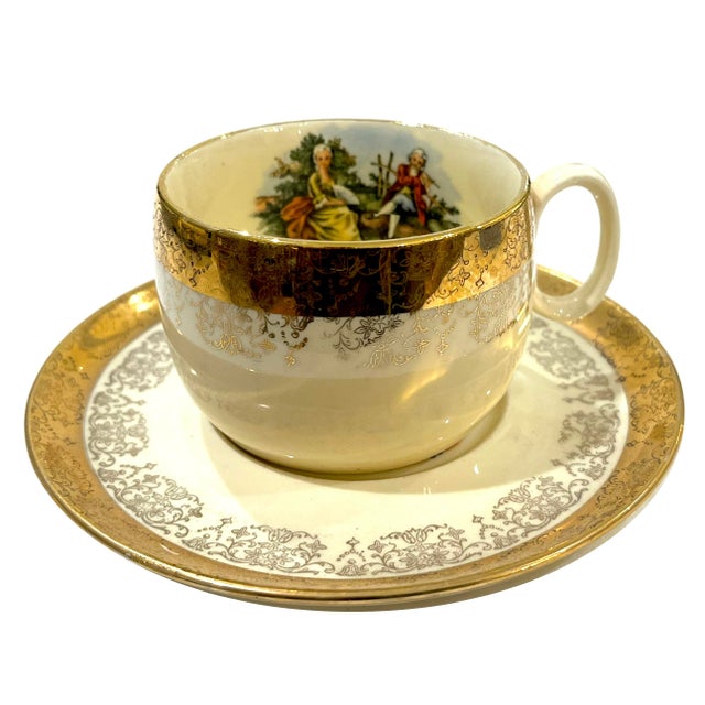 Mid 20th Century 22 Carat Crest-O-Gold Cup Sand Saucers by Sabin - 6 Sets - 12 Pieces For Sale - Image 12 of 13