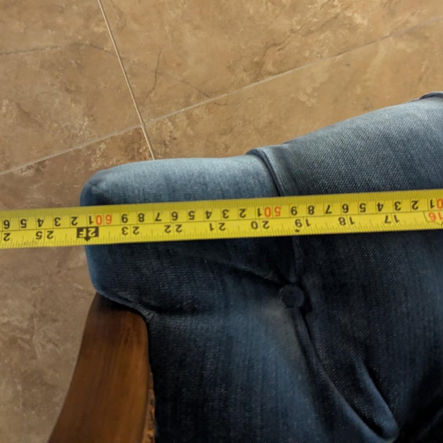 1980s Mid-Century Cane Barrel Back Lounge Chair With Cornflower Blue Velvet Upholstery For Sale In Phoenix - Image 6 of 9