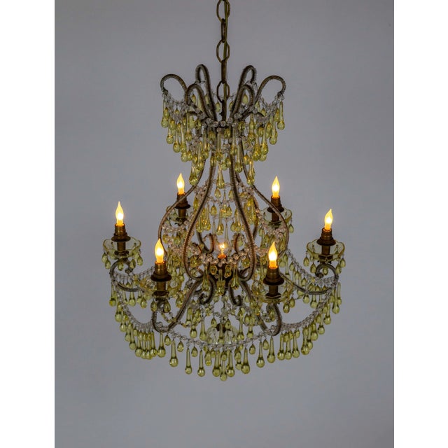 19th Century Pale Yellow Crystal Drops Birdcage Chandelier For Sale - Image 10 of 12