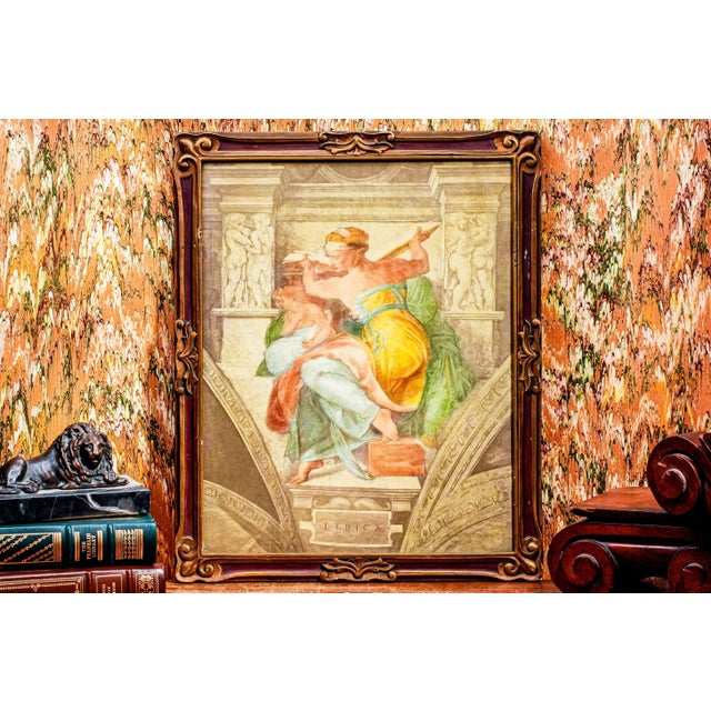 Neoclassical Antique Painted Watercolor Effect Michaelangelo Framed Sistine Chapel Art History Libica Grand Tour For Sale - Image 17 of 17