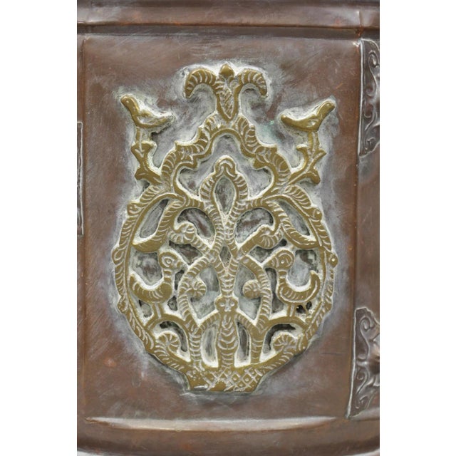Mid 19th Century Antique Anglo Indian Middle Eastern Copper & Bronze Coal Bucket Cachepot Planter For Sale - Image 5 of 12
