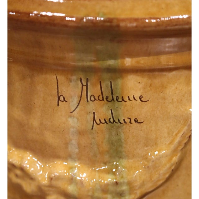 Tan Pair of French Handmade Glazed Terracotta Planters by La Madeleine in Anduze For Sale - Image 8 of 10