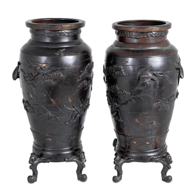 Japanese Japanese Bronze Baluster Vases, Pair For Sale - Image 3 of 3
