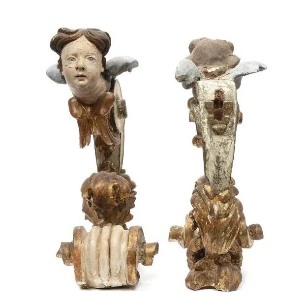 French Large Polychrome and Gilt Figural Wall Brackets - a Pair For Sale - Image 3 of 5