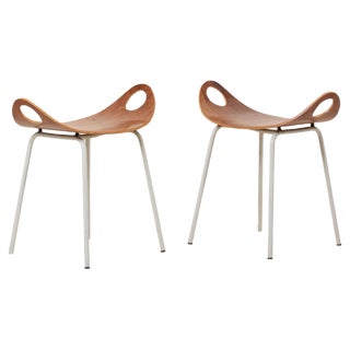 Set of Finnish Walnut Stools by Olof Kettunen for Merva Merivaara, 1950s For Sale
