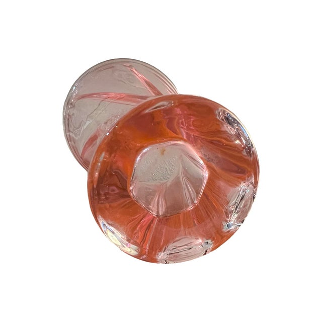Vintage Postmodern Blown Twisted Pink Glass Vase 1980s Art Deco For Sale - Image 4 of 6