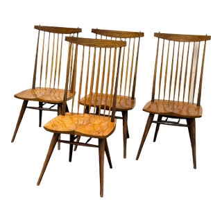George Nakashima Style Spindle Back Walnut Dining Chairs, Set of Four For Sale