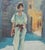 Original oil painting by Sean Wu, On her way, A young woman walked alone in the alley.