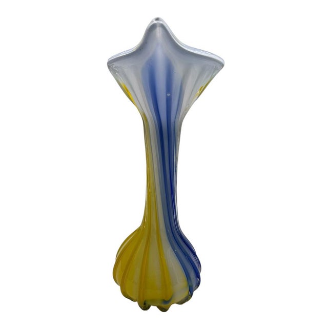Yellow and Blue Murano Glass Flower Vase, Italy, 1960s For Sale - Image 3 of 6