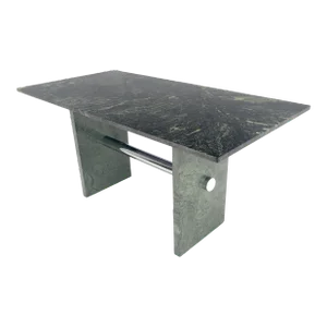 Green Rectangle Marble Top Cylinder Crome Stretcher Base Dining Table Desk