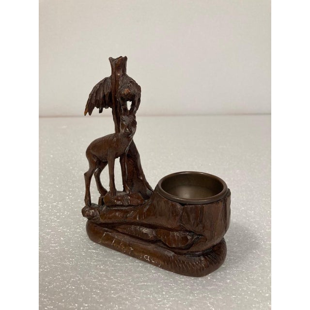 19th Century Swiss Black Forest Carving of a Stag and Tree Nut Dish For Sale In New York - Image 6 of 12