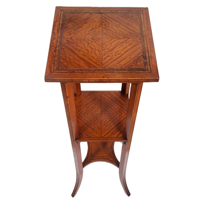 Brown Antique English 19th C Edwardian Satinwood 3 Tier Pedestal Plant Stand Maple Co For Sale - Image 8 of 16