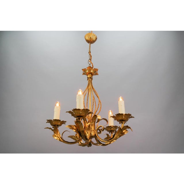 Hollywood Regency Italian Hollywood Regency Style Five-Light Chandelier in Gilt Metal, 1970s For Sale - Image 3 of 18