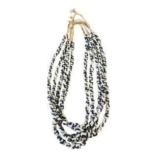 Vintage African Kenyan Necklaces Brown and White Batik Bone Trade Beads S/5 For Sale