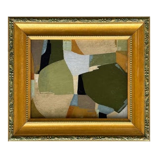 Contemporary Moss Green Abstract in Vintage Frame For Sale