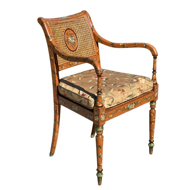 Sarreid Ltd. Late 20th Century English Adam’s Style Painted Cane Armchair For Sale - Image 4 of 16
