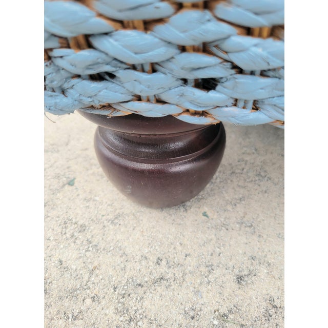 Vintage Century Furniture Custom Painted Light Blue, Tan Rectangular Coastal Regency Wicker Coffee Table With Glass Top For Sale - Image 11 of 13