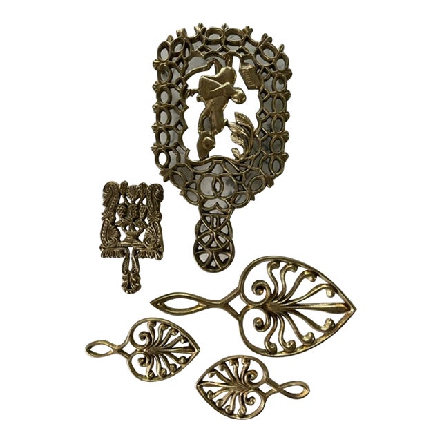 1950s Mid-Century Virginia Metalcrafters Brass Trivets- Set of 5 For Sale