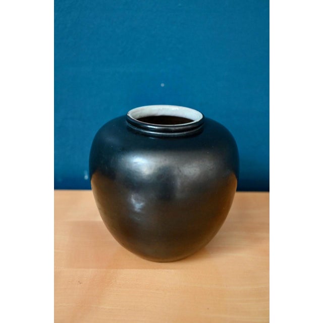 Black Glazed Ceramic Vase from Elchinger, Soufflenheim, Alsace, 1950s For Sale - Image 3 of 8