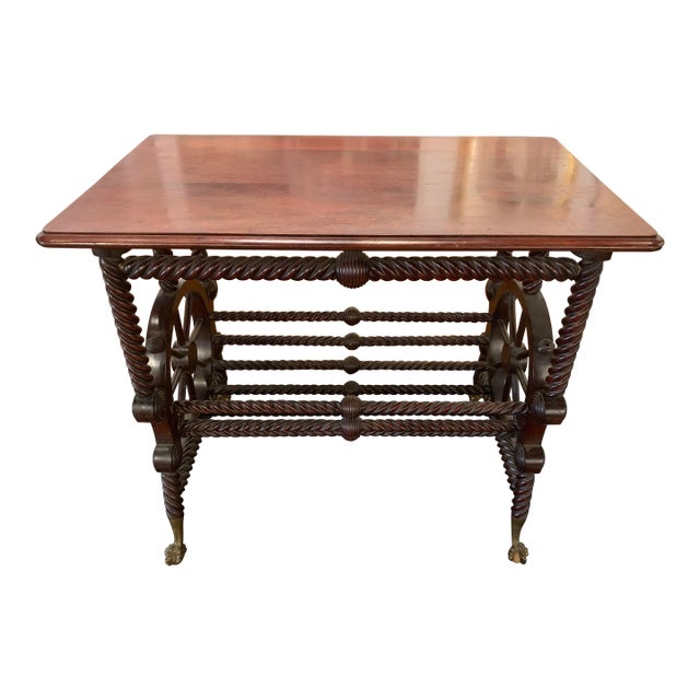 19th Century Claw Foot & Ball Twist Columnar Wheel Motif Side Table For Sale