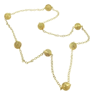 Filigree 14k Yellow Gold Eight Ball Station Long Chain Necklace