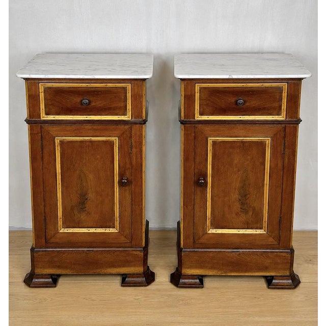 Spanish Wooden Nightstands with Marble Tops, 1930s, Set of 2 For Sale - Image 6 of 16