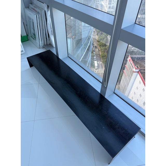 Custom Commissioned Distressed Steel Waterfall Low Table / Bench — Germany — 70" L X 15.5" D X 8" H For Sale - Image 10 of 11