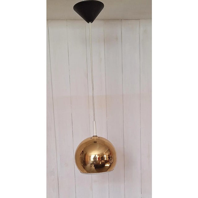 Vintage Ceiling Lamp with Spherical Gold-Colored Metal Shade and White Reflector, 1970s For Sale - Image 4 of 7