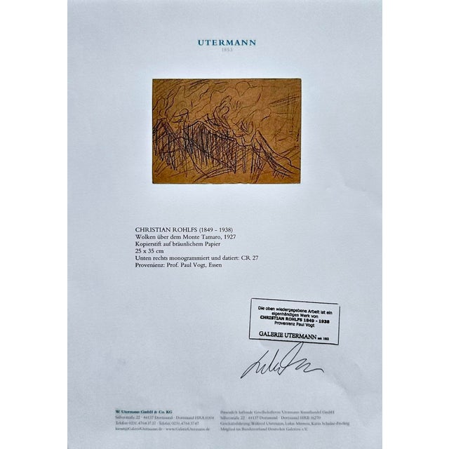Christian Rohlfs, Wolken über dem Monte Tamaro, 1927, Drawing, Provenance: Paul Vogt, Essen For Sale - Image 6 of 7