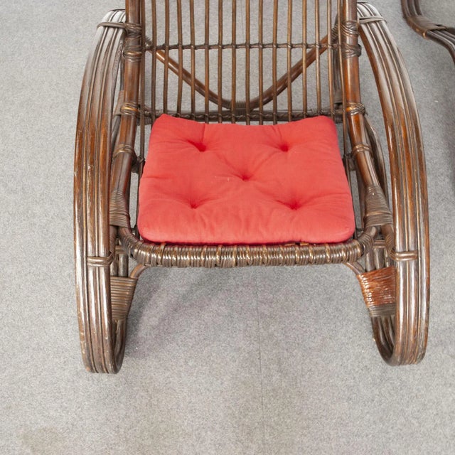 Wood Set of Italian Guinea Cane Wicker Armchairs, 1960s For Sale - Image 7 of 10
