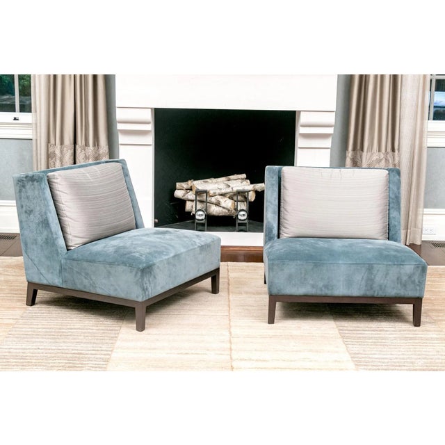 French Christian Liaigre for Holly Hunt Blue Suede Slipper Chairs - a Pair For Sale - Image 9 of 9