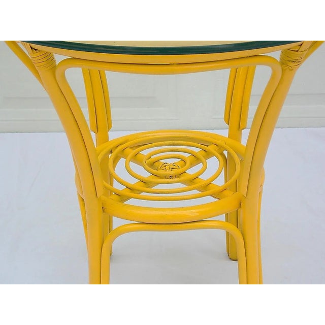 1970s 1970s Boho Chic Yellow Rattan and Glass Table For Sale - Image 5 of 10